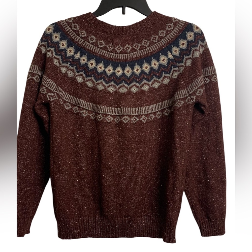 Weatherproof S/CH Fair Isle Knit Winter Cozy Sweater‎ Pullover Burgundy Blue